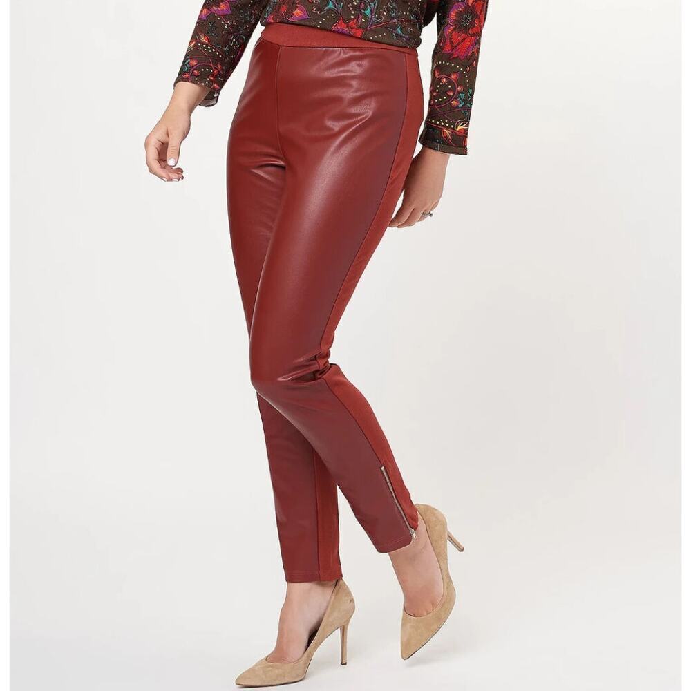 J Jason Wu Stretch Faux Leather Regular Pull On Pant - Red MP